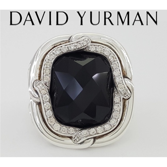 Authentic David Yurman black onyx & diamond sterling silver .925 ring size 6 - Picture 1 of 9
